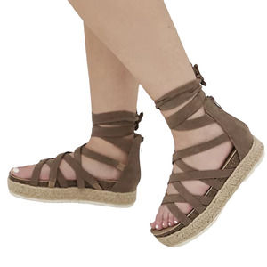 Torrid NWT Strappy Flatform Sandal - Faux Suede Taupe (WW) Size 12 Lace Up